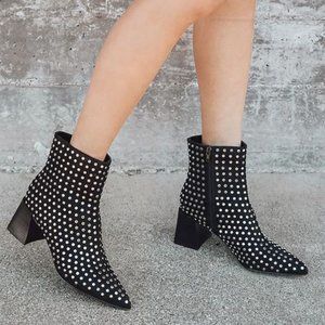 Elaria Black Studded Pointed-Toe Ankle Booties 7